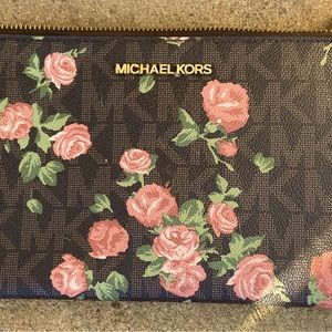 Michael Kors Pink and Brown Floral Wristlet